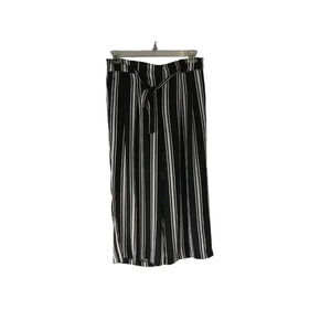 Adrienne Vittadini Womens Cropped Palazzo Pants Black Wide Leg Waist Tie Size M